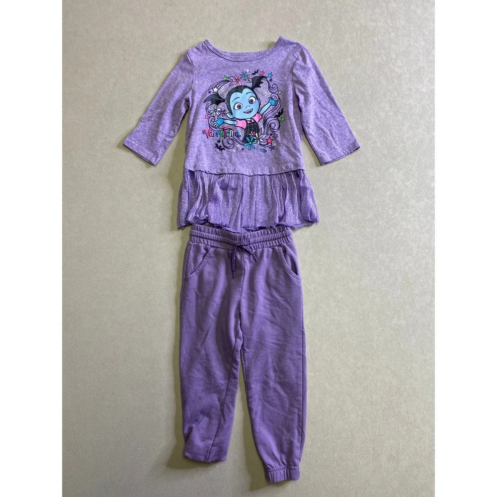Disney Vampirina Purple Peplum Top and Joggers Outfit Set Kids 3T Long Sleeve